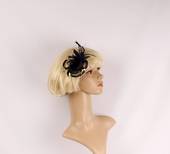  Linen clip fascinater w feathers flower navy STYLE: HS/4686/NAV